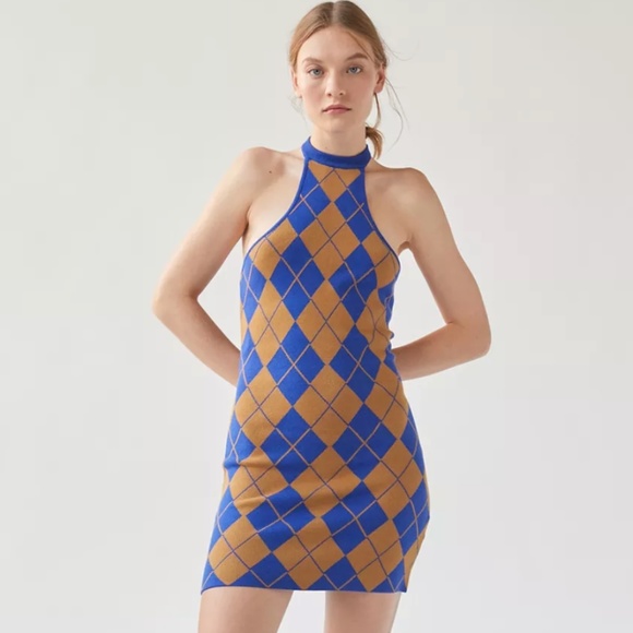 UO Knit Argyle Mini Dress - Picture 1 of 5